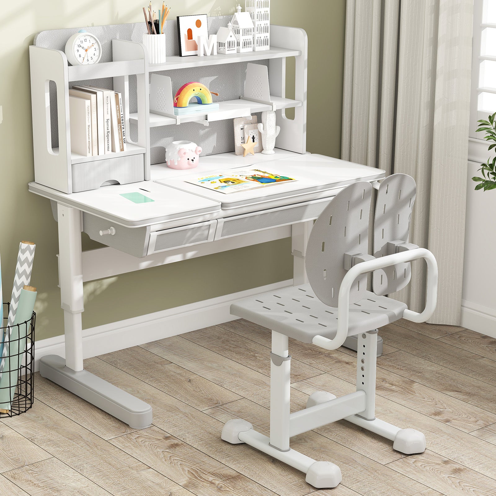 Height-Adjustable Kids Study Chair, Double Back Support, Breathable Seat, Gray Kids Chairs & Seating at Gallery Canada