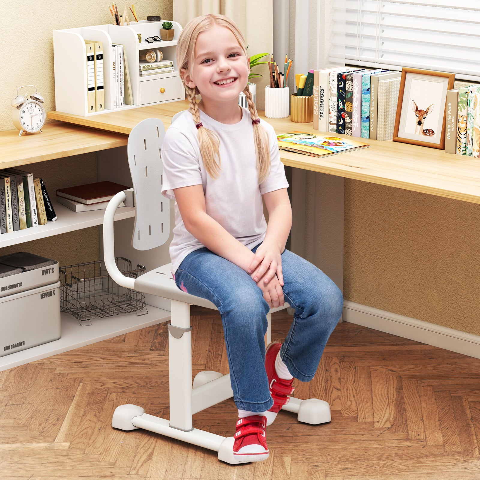 Height-Adjustable Kids Study Chair, Double Back Support, Breathable Seat, Gray Kids Chairs & Seating at Gallery Canada