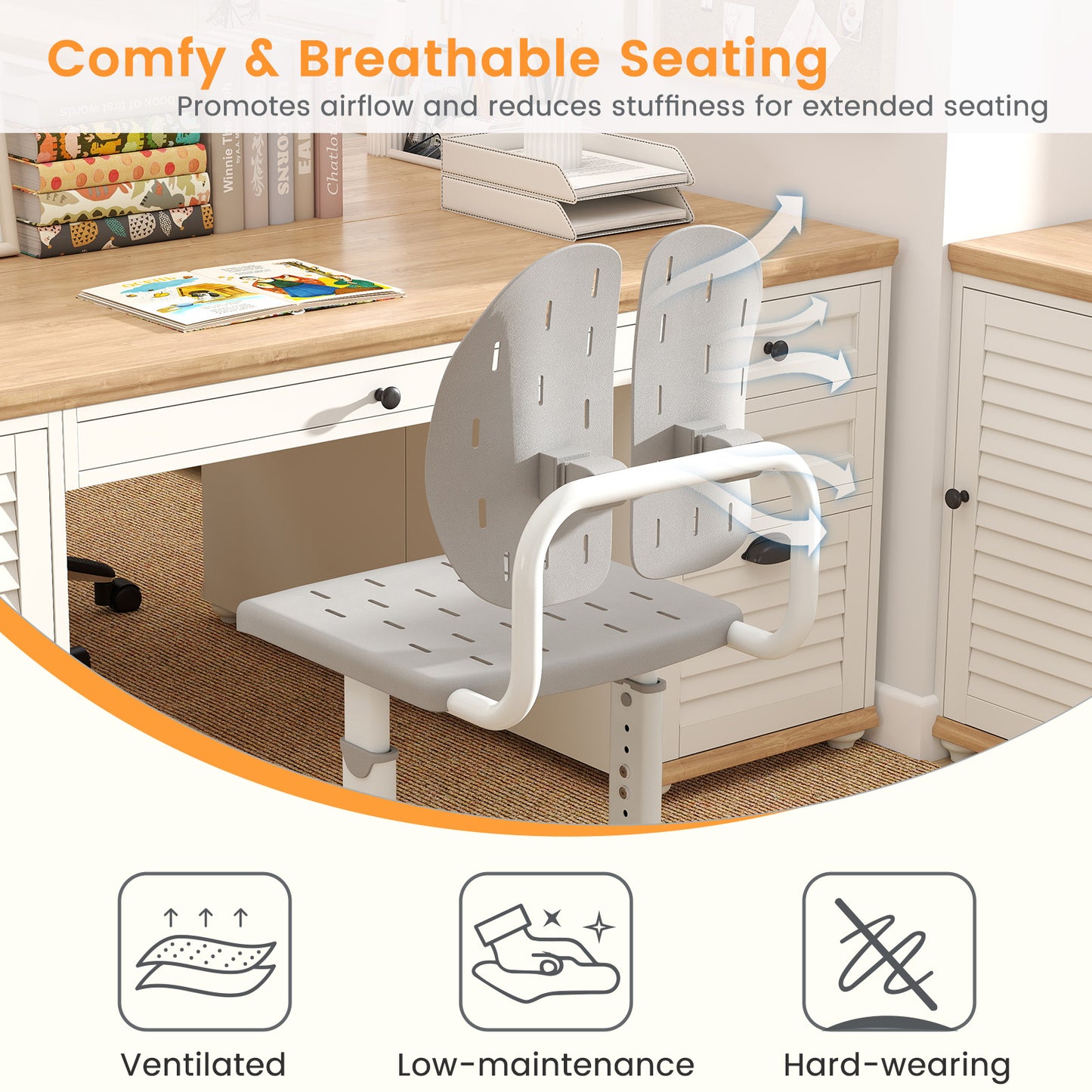 Height-Adjustable Kids Study Chair, Double Back Support, Breathable Seat, Gray Kids Chairs & Seating at Gallery Canada