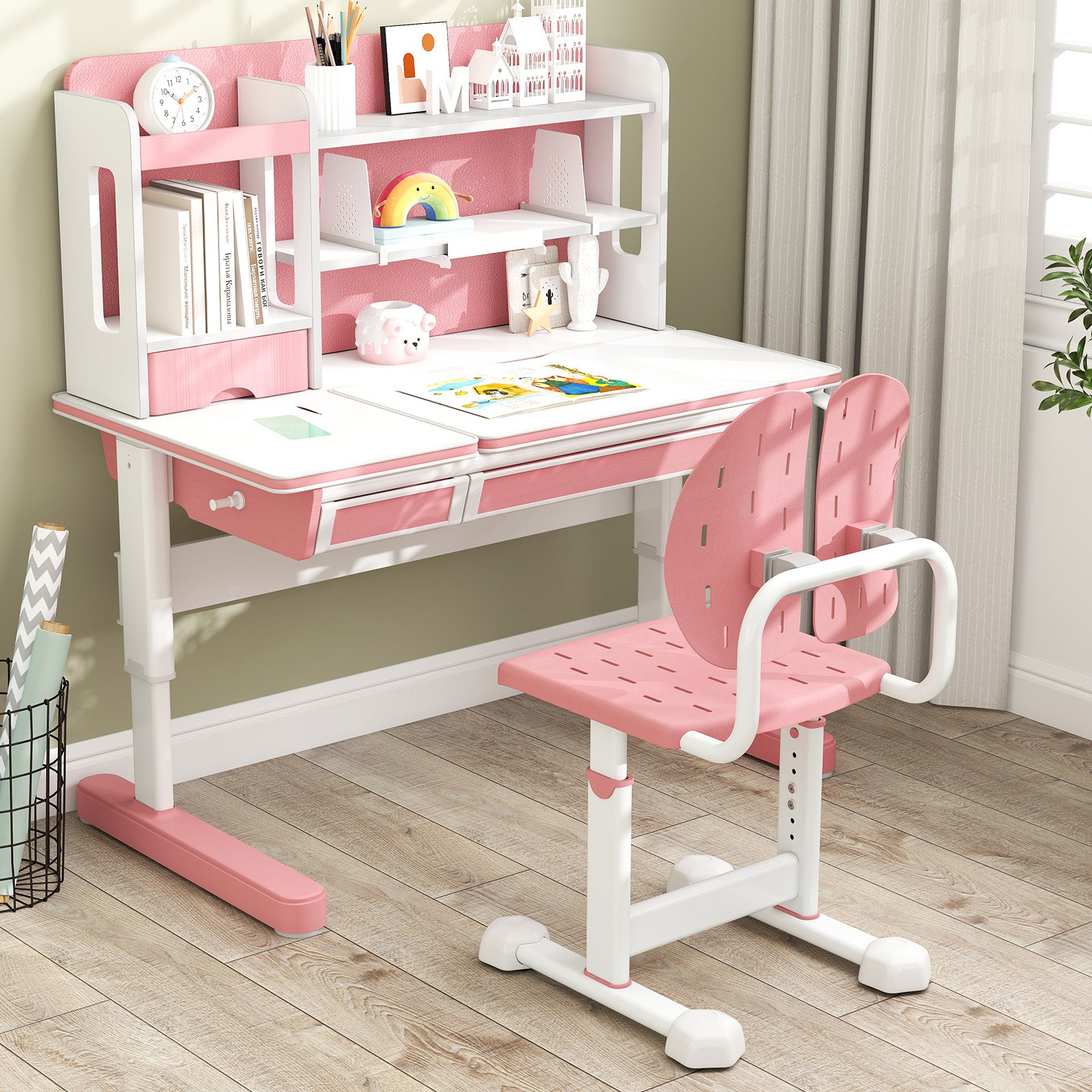Height-Adjustable Kid's Study Chair, Double Back Support, Breathable Seat, Pink Kids Chairs & Seating at Gallery Canada