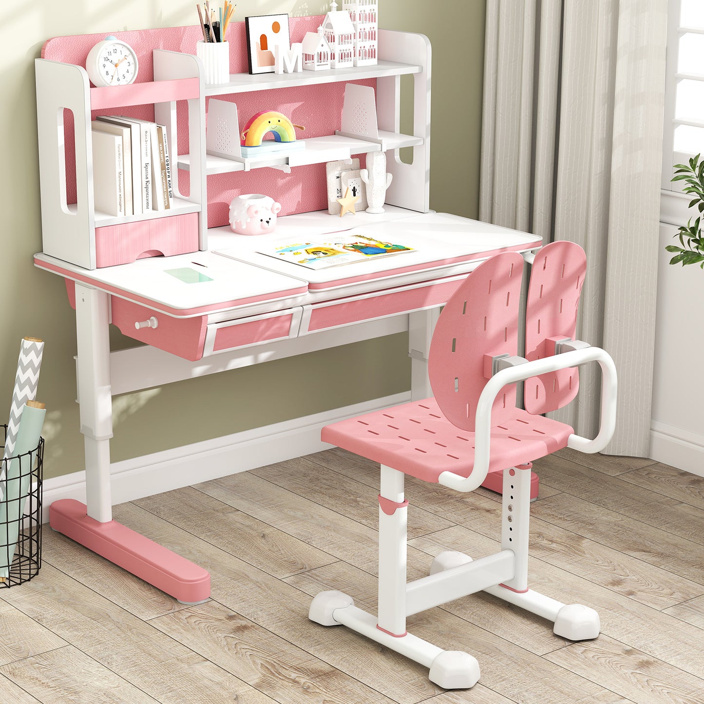 Height-Adjustable Kid's Study Chair, Double Back Support, Breathable Seat, Pink Kids Chairs & Seating at Gallery Canada