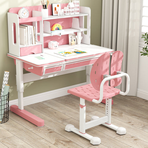 Height-Adjustable Kid's Study Chair, Double Back Support, Breathable Seat, Pink