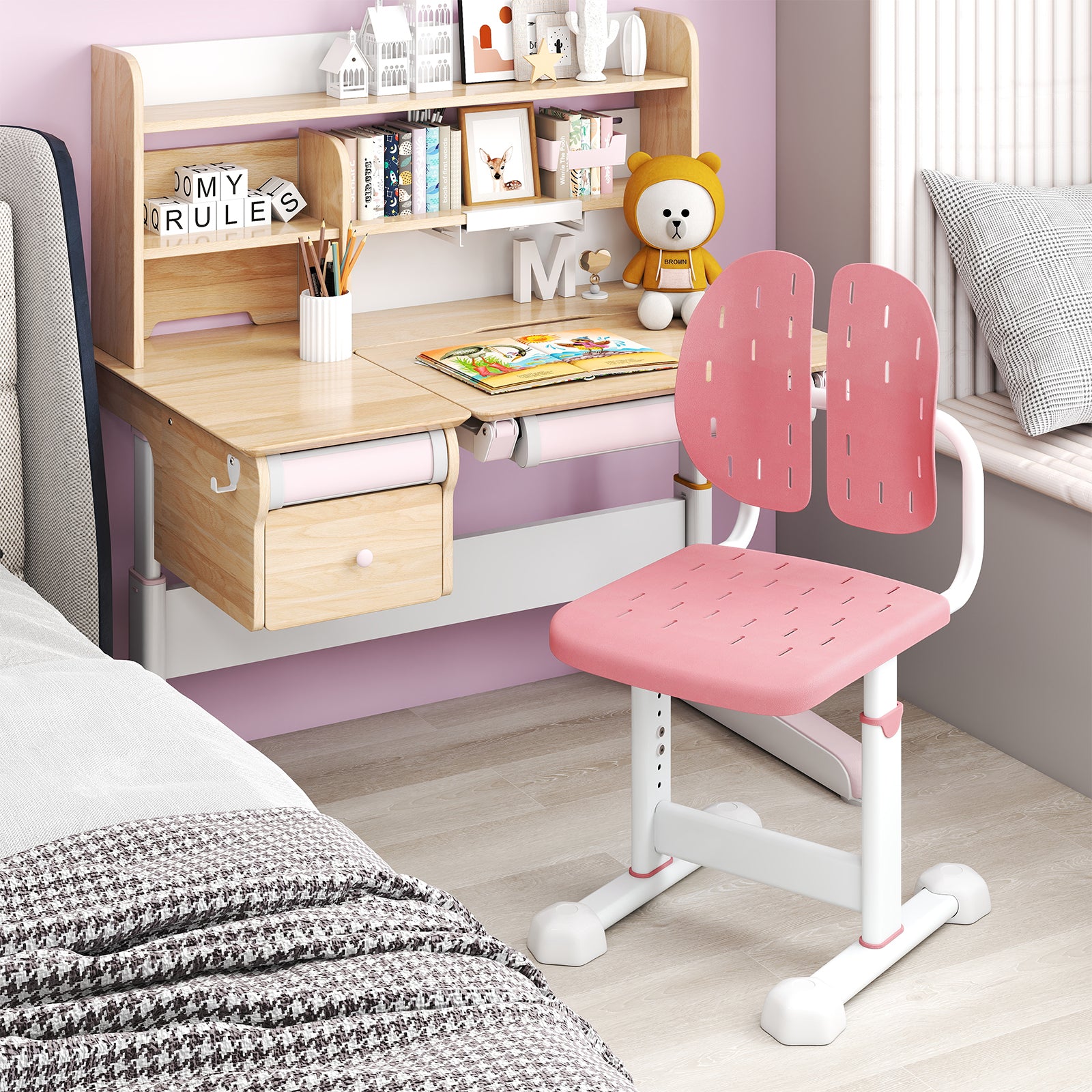 Height-Adjustable Kid's Study Chair, Double Back Support, Breathable Seat, Pink Kids Chairs & Seating at Gallery Canada