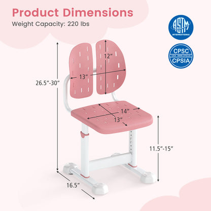 Height-Adjustable Kid's Study Chair, Double Back Support, Breathable Seat, Pink Kids Chairs & Seating at Gallery Canada