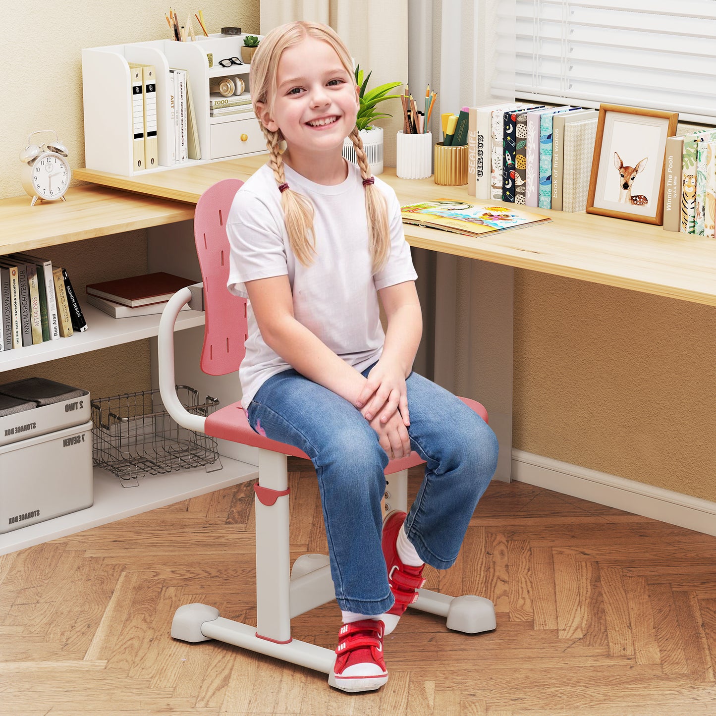 Height-Adjustable Kid's Study Chair, Double Back Support, Breathable Seat, Pink Kids Chairs & Seating at Gallery Canada