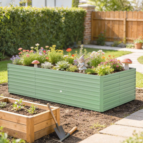 8' x 4' x 2' Galvanized Raised Garden Bed, Planter Box, Light Green