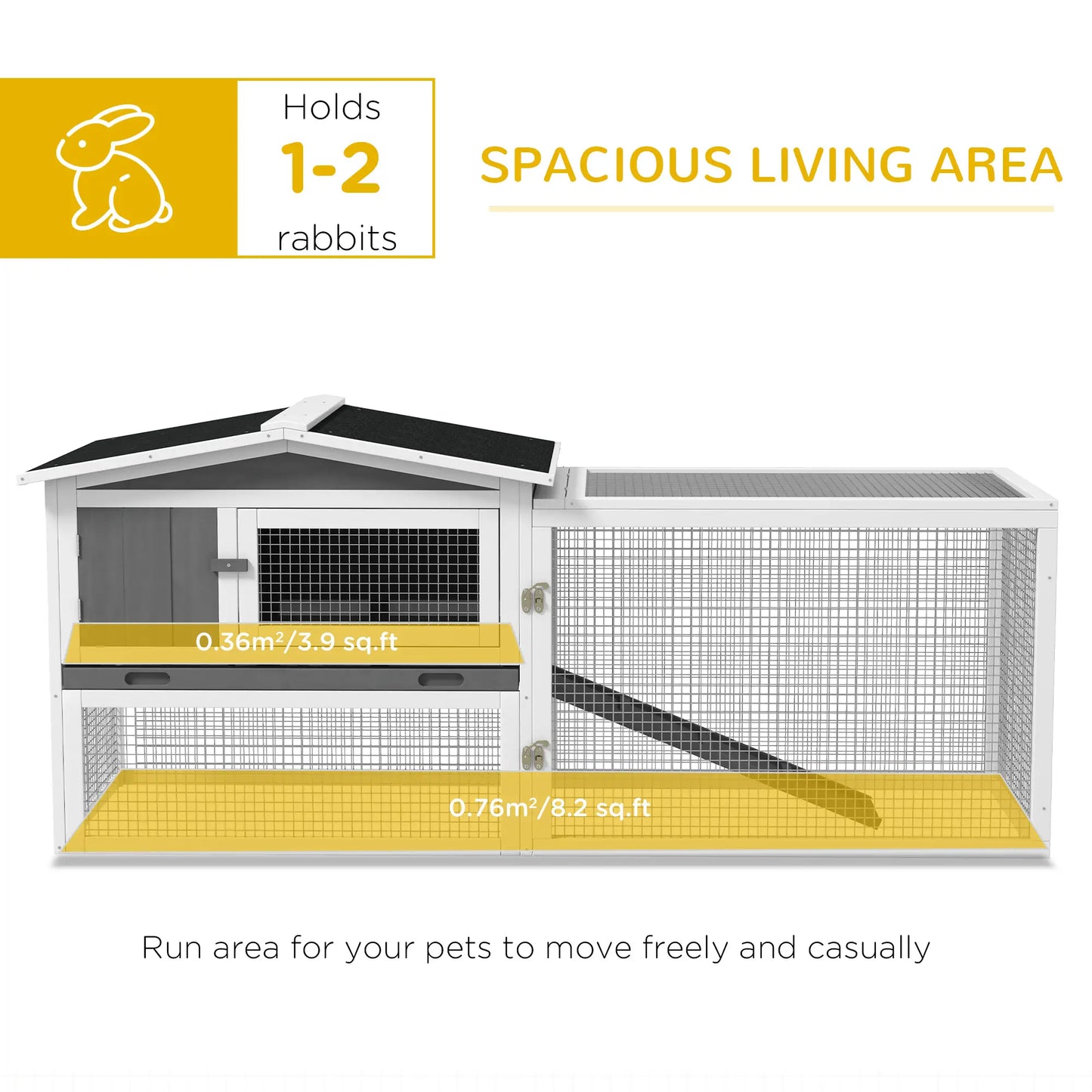 Wooden Rabbit Hutch, Guinea Pig House, Removable Tray, Openable Roof, Grey Rabbit Hutch at Gallery Canada