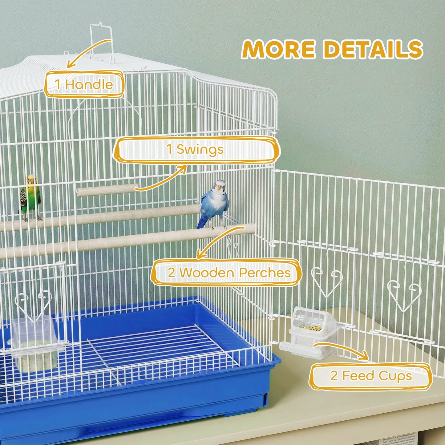 23" Bird Cage for Finches Canaries, with Doors Perches, Blue Bird Cages at Gallery Canada