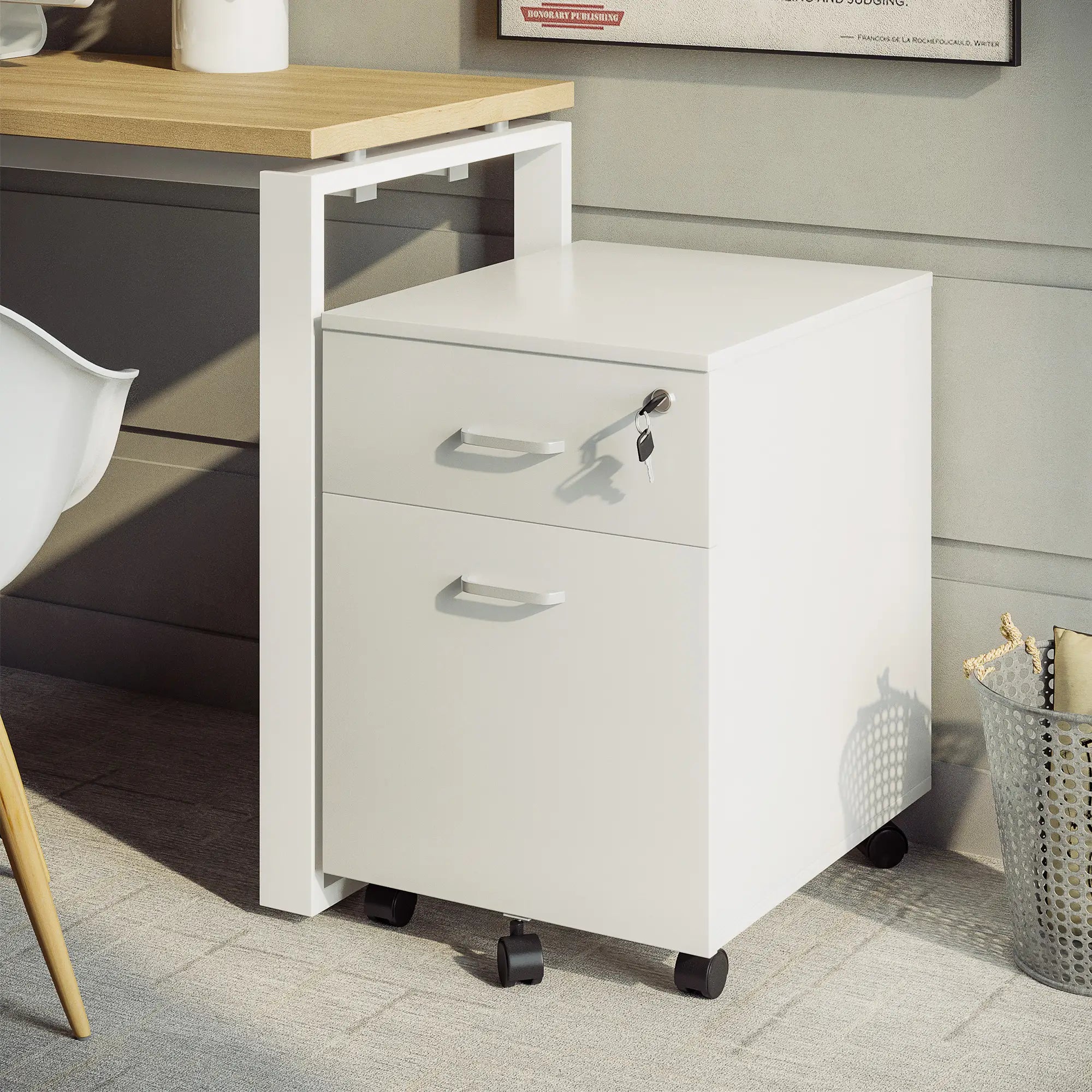 2 Drawer File Cabinet with Lock, Mobile Vertical Filing Cabinet, White Office Cabinets & Cupboards at Gallery Canada
