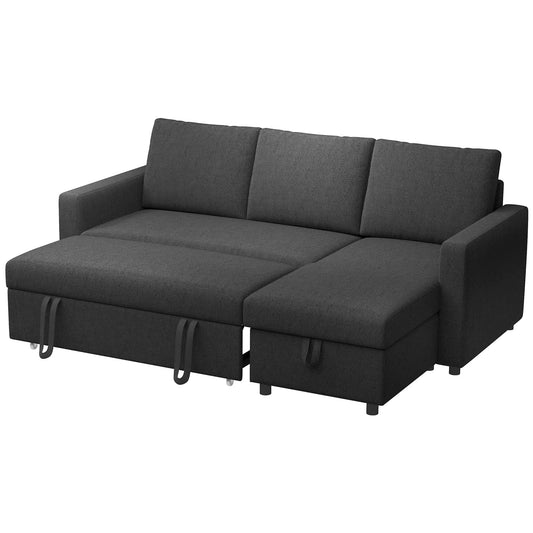 Convertible Corner Sofa Bed, Built-In Storage, 3 Removable Cushions, Black Sofas & Reclining Chairs Black at Gallery Canada