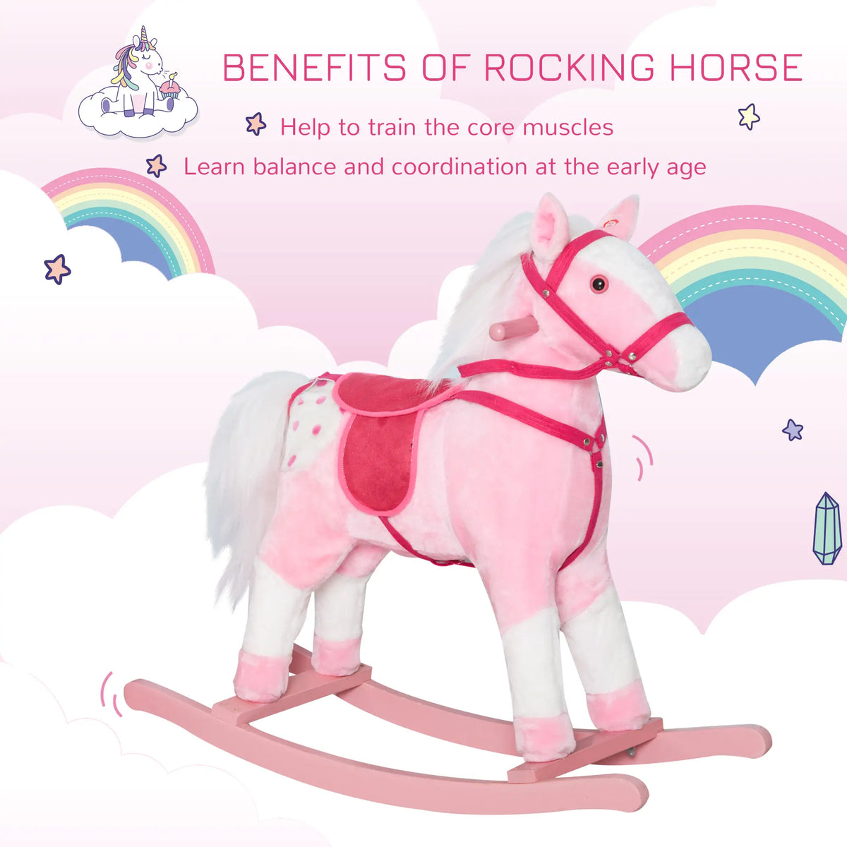 Plush Rocking Horse, Realistic Sound, Kid Ride-On Toy, Light Pink Rocking Horses at Gallery Canada