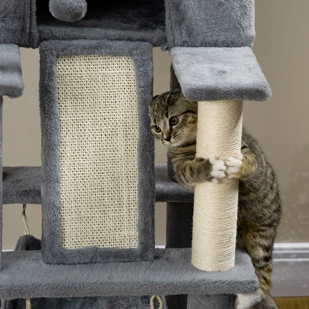 55" Cat Tree, Cat Tower with Bed, Ramp, Hammocks, Toys, Grey Cat Towers at Gallery Canada