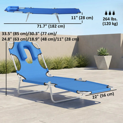 Outdoor Lounge Chair, Adjustable Folding Chaise, Tanning Chair, Blue Lounger Chairs at Gallery Canada