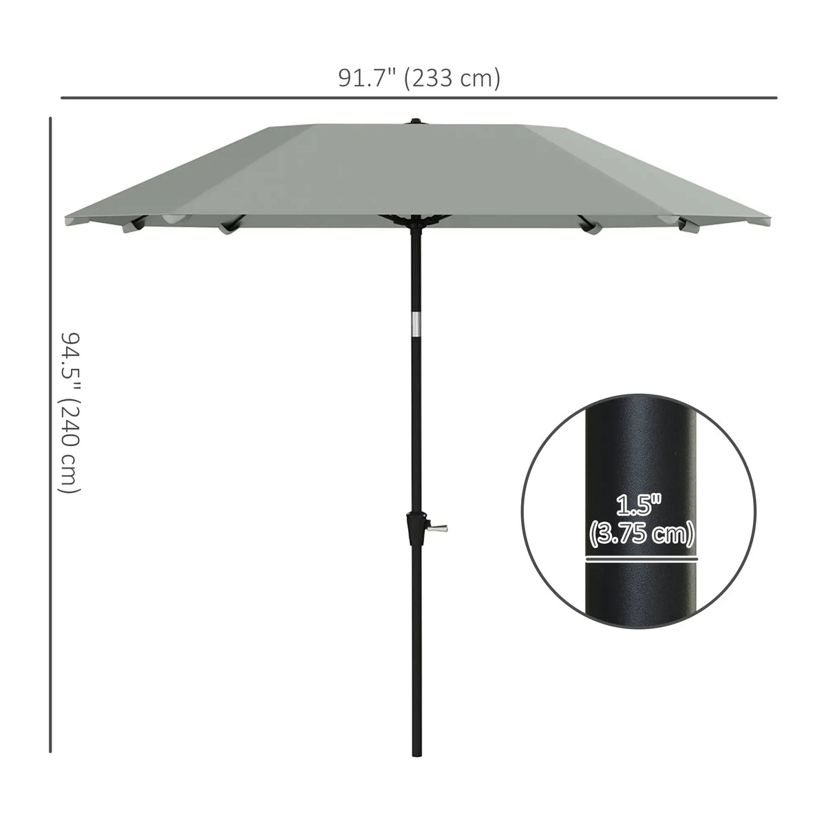 7.6FT Aluminum Patio Umbrella, 8 Ribs, Crank Tilt, Light Grey Sun Umbrellas at Gallery Canada