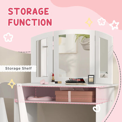 Kids Vanity Set, Tri-Folding Mirror, Stool, Storage Shelf Toy Vanity at Gallery Canada