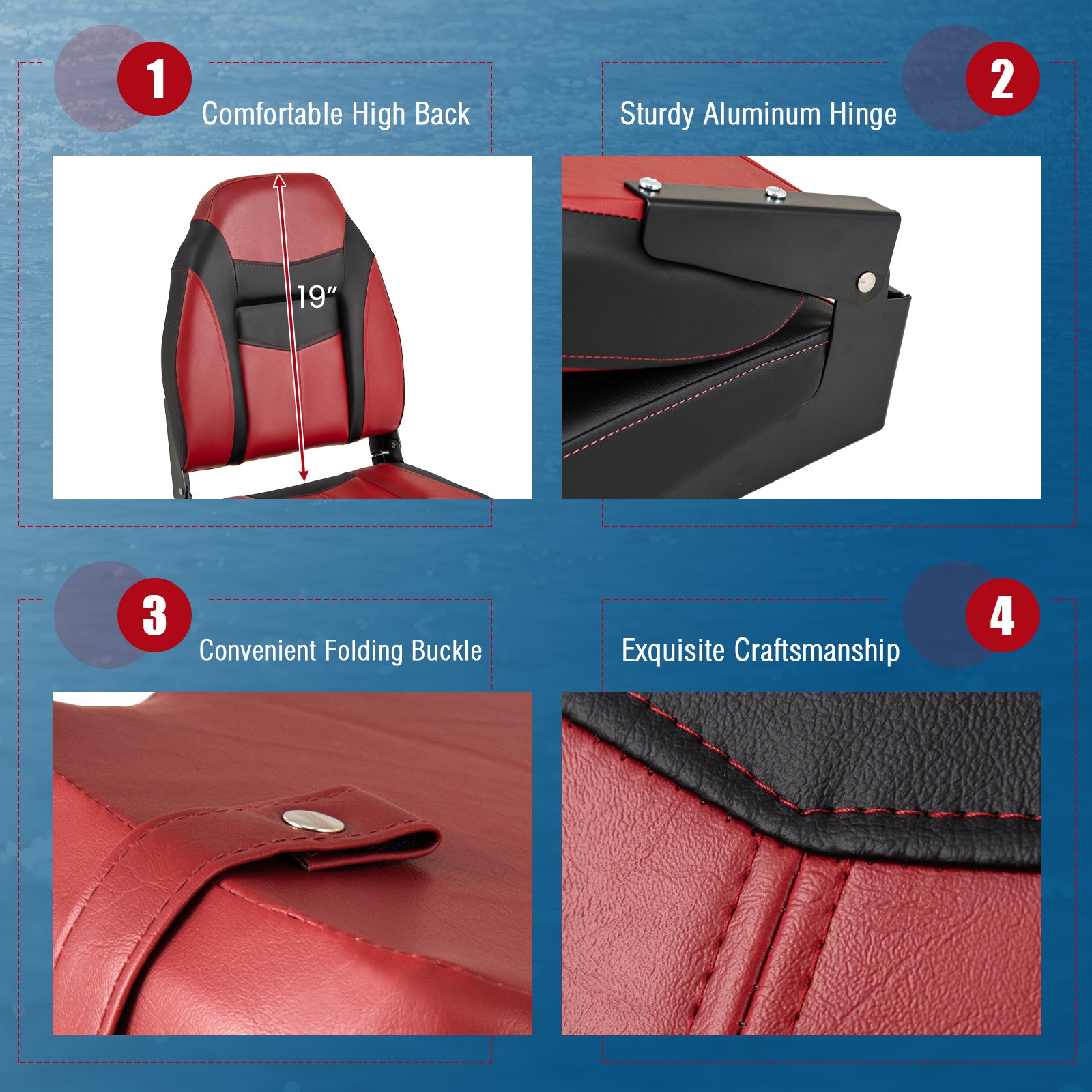 High Back Folding Boat Seats with Sponge Cushions and Flexible Hinges, Red Swimming at Gallery Canada