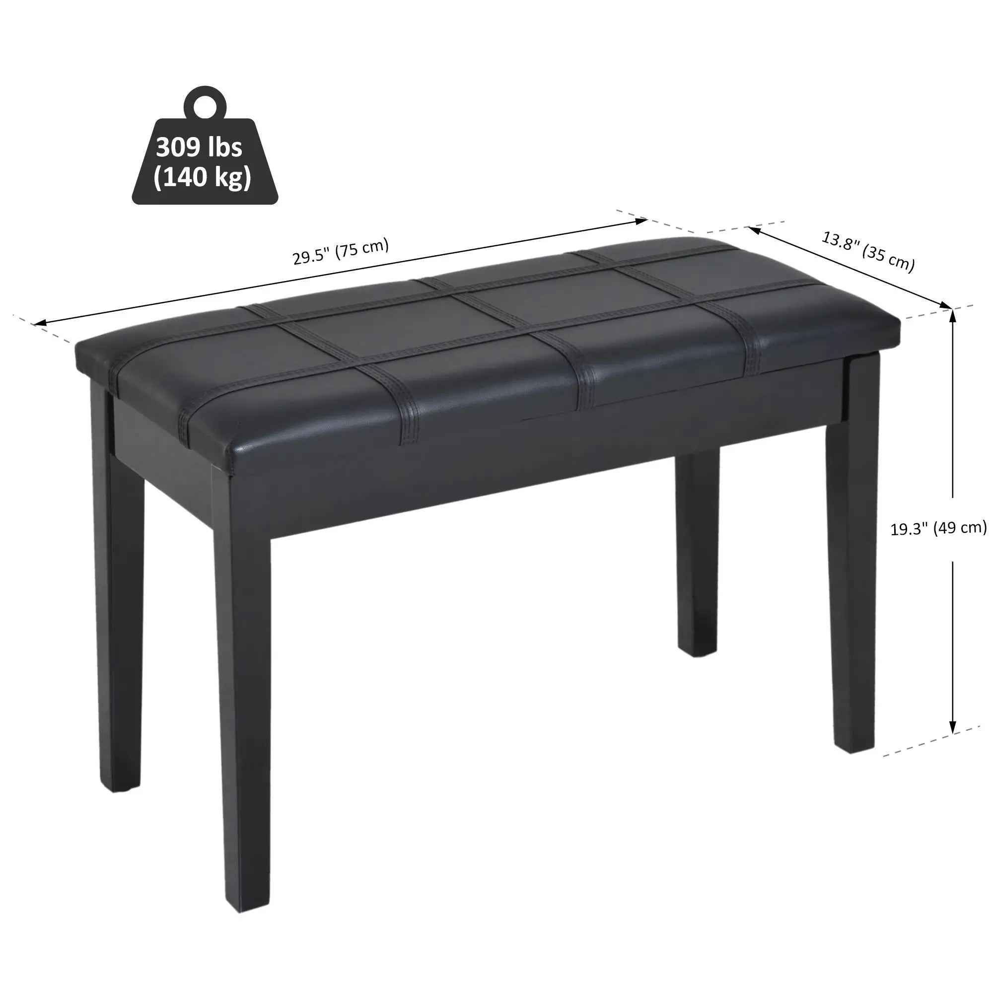 Classic Piano Bench, PU Leather, Rubber Wood Legs, Black Piano Benches at Gallery Canada