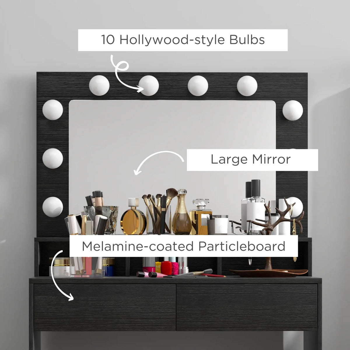 Makeup Dressing Table With LED Mirror, Drawers, Black Dressing & Vanity Tables at Gallery Canada