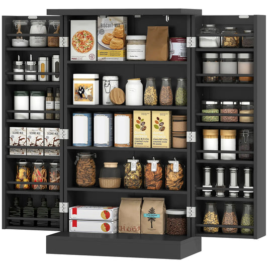 Kitchen Pantry Storage Cabinet, 5-Tier, 12 Spice Racks, Black, Black Kitchen Pantry Cabinets Black at Gallery Canada