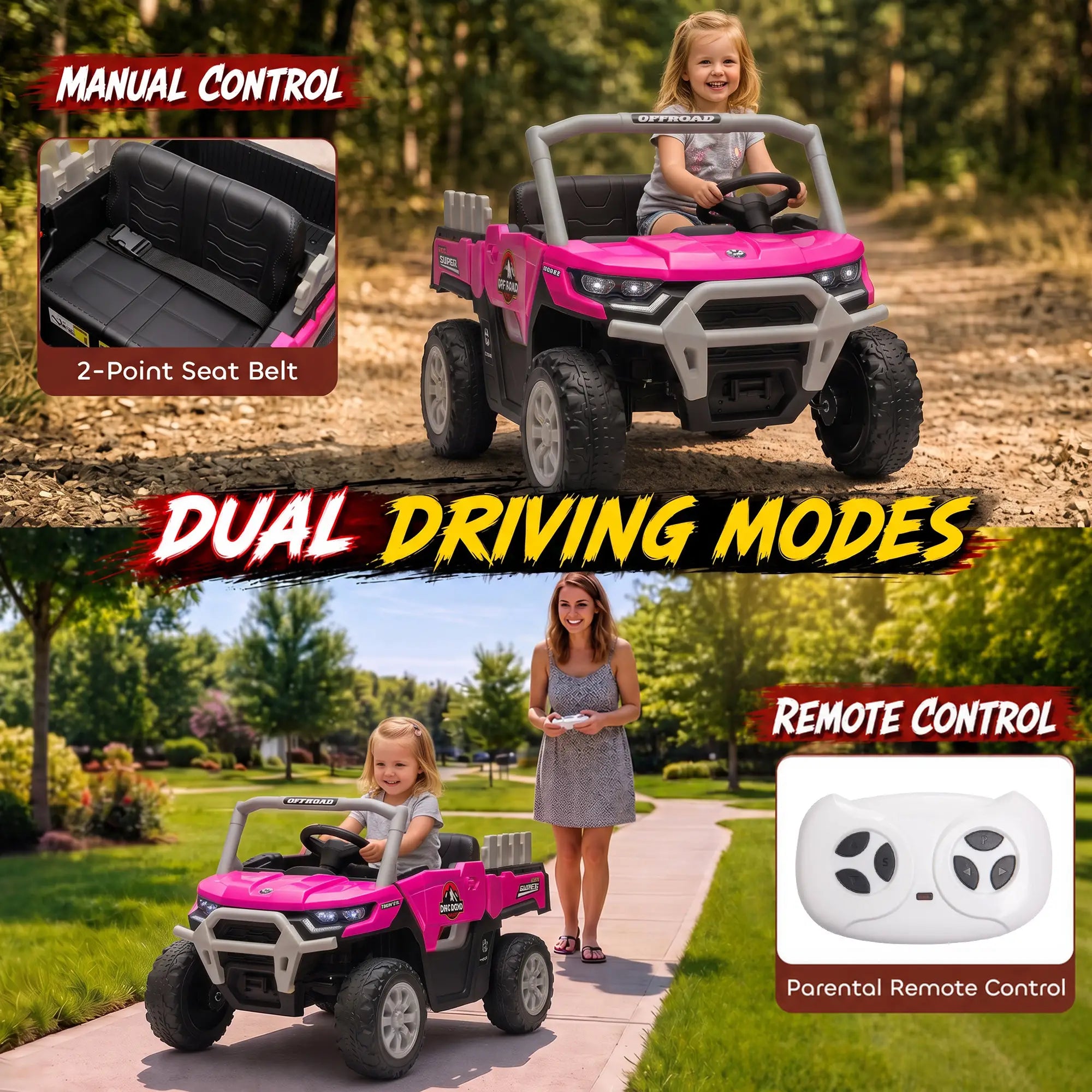 12V Kids Ride On Tractor, Remote Control, Dual Motors, Pink Electric Toy Cars at Gallery Canada