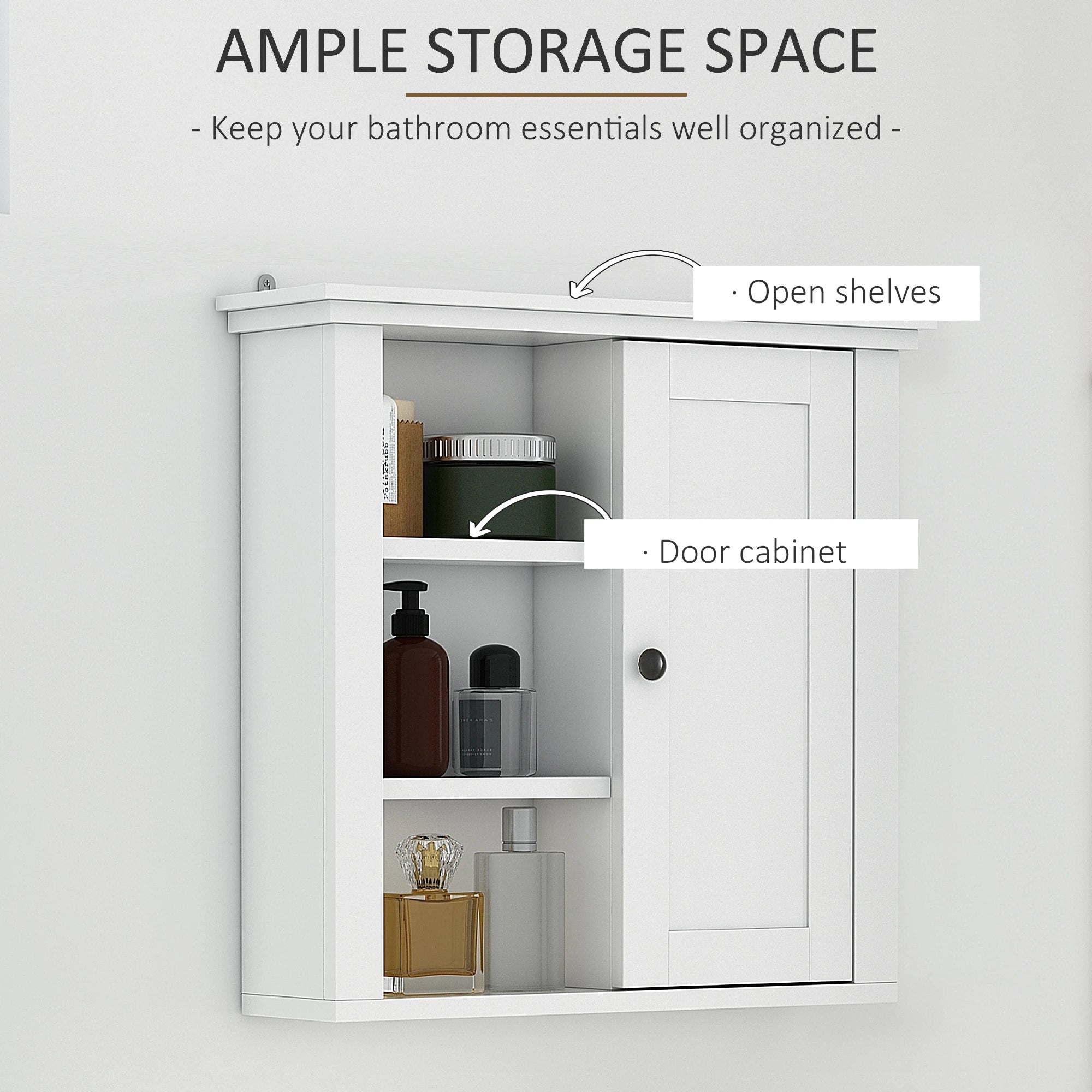 Wall Mounted Medicine Cabinet, 3 Open Shelves, Storage Cupboard, White Wall Mounted Cabinets at Gallery Canada