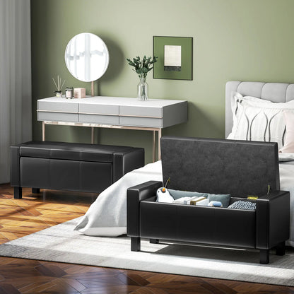 42" Faux Leather Storage Ottoman Bench, Black Storage Ottomans & Benches at Gallery Canada