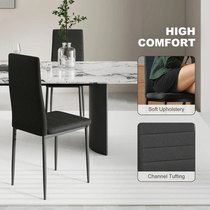 Modern High Back Dining Chairs, PU Leather Upholstered, Set of 6, Black