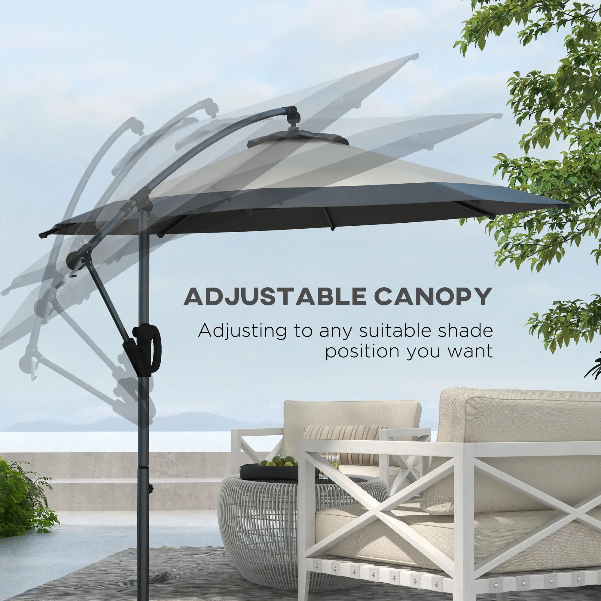 10 FT Cantilever Umbrella, Round Hanging Offset with Crank, Tilt, Grey Cantilever Umbrellas at Gallery Canada