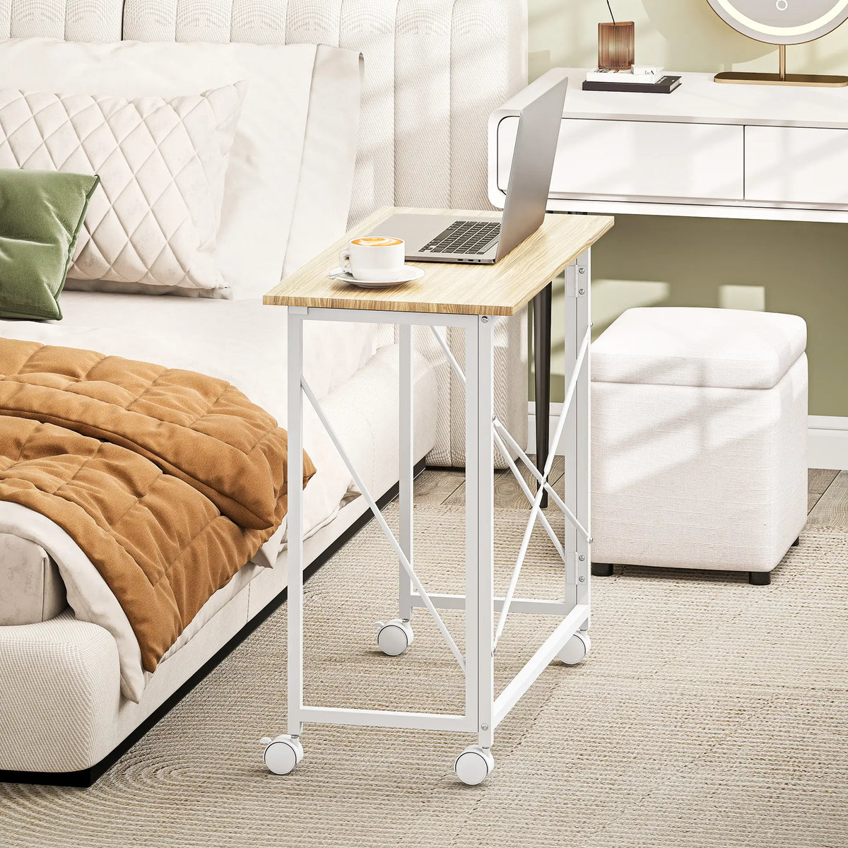 31.5" Folding Desk With Wheels, Home Office Desk, Natural Wood, Natural Wood Dumbbells & Barbells at Gallery Canada