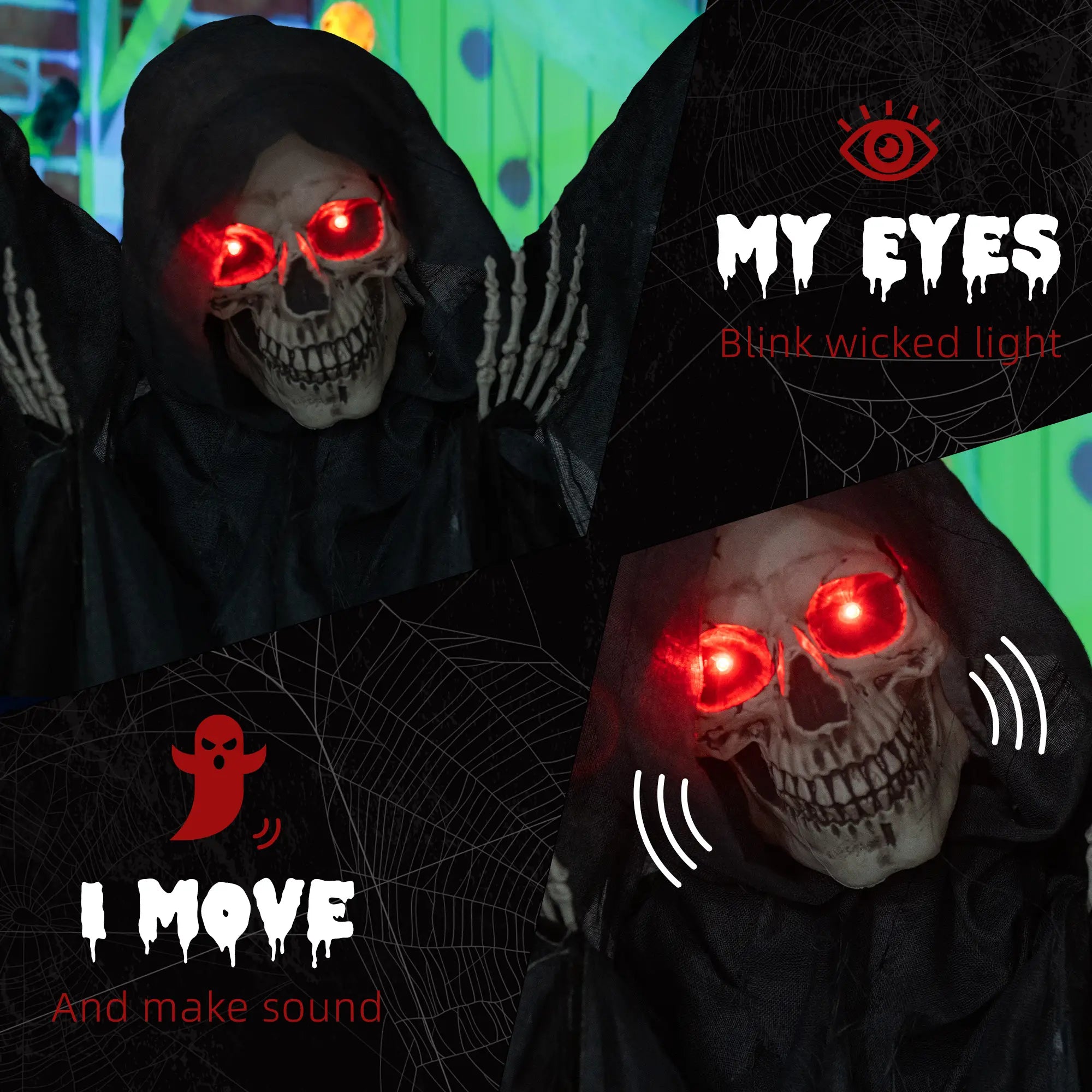6.4' Winged Grim Reaper Halloween Decoration, Animatronic with Light Up Eyes Halloween Decorations at Gallery Canada