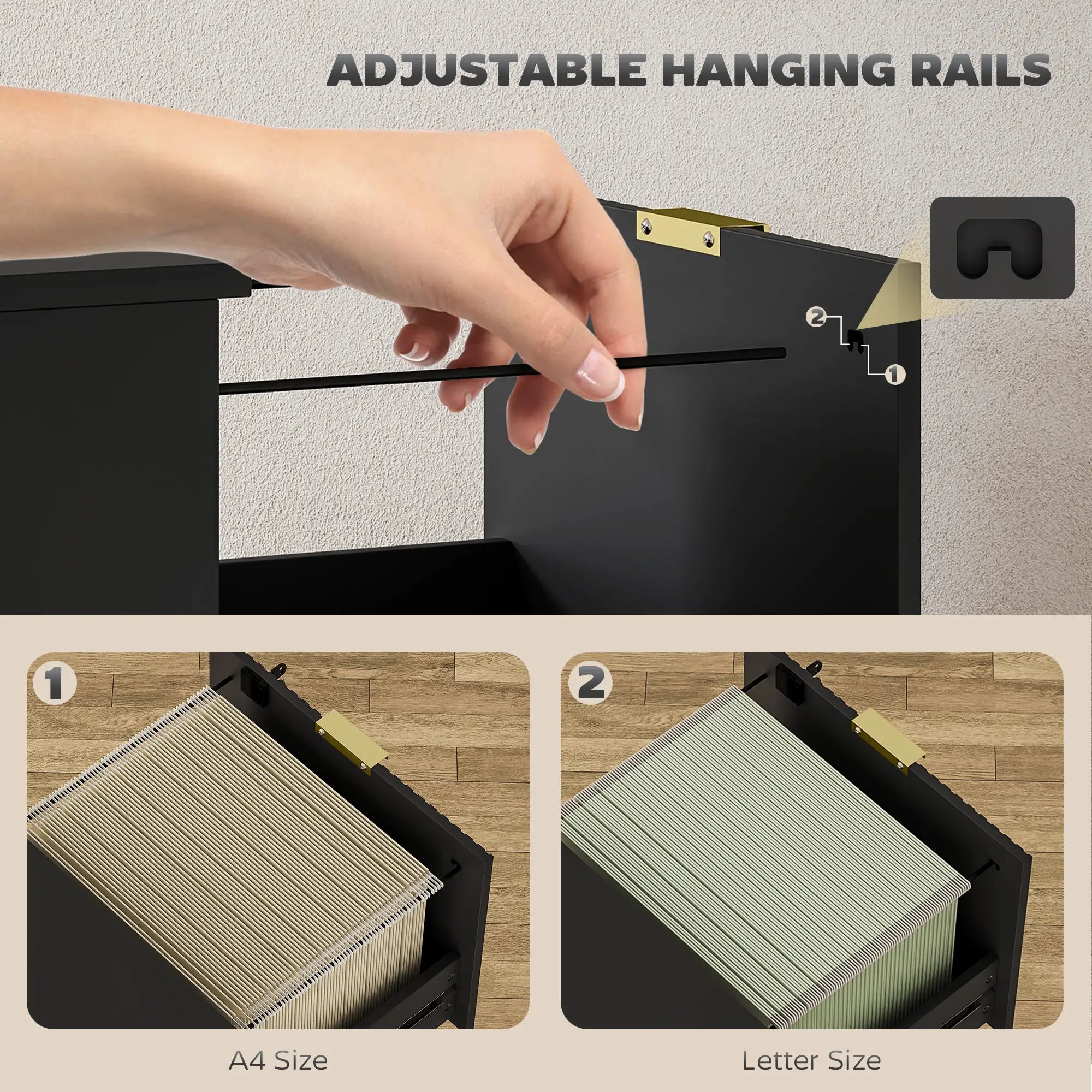 Lockable Filing Cabinet, 2 Fluted Drawers, Adjustable Hanging Rails, Black Office Cabinets & Cupboards at Gallery Canada