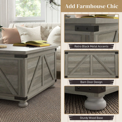 Farmhouse Coffee Table, Square Flip-Top Lid, Hidden Storage, Distressed, Grey Coffee Tables at Gallery Canada