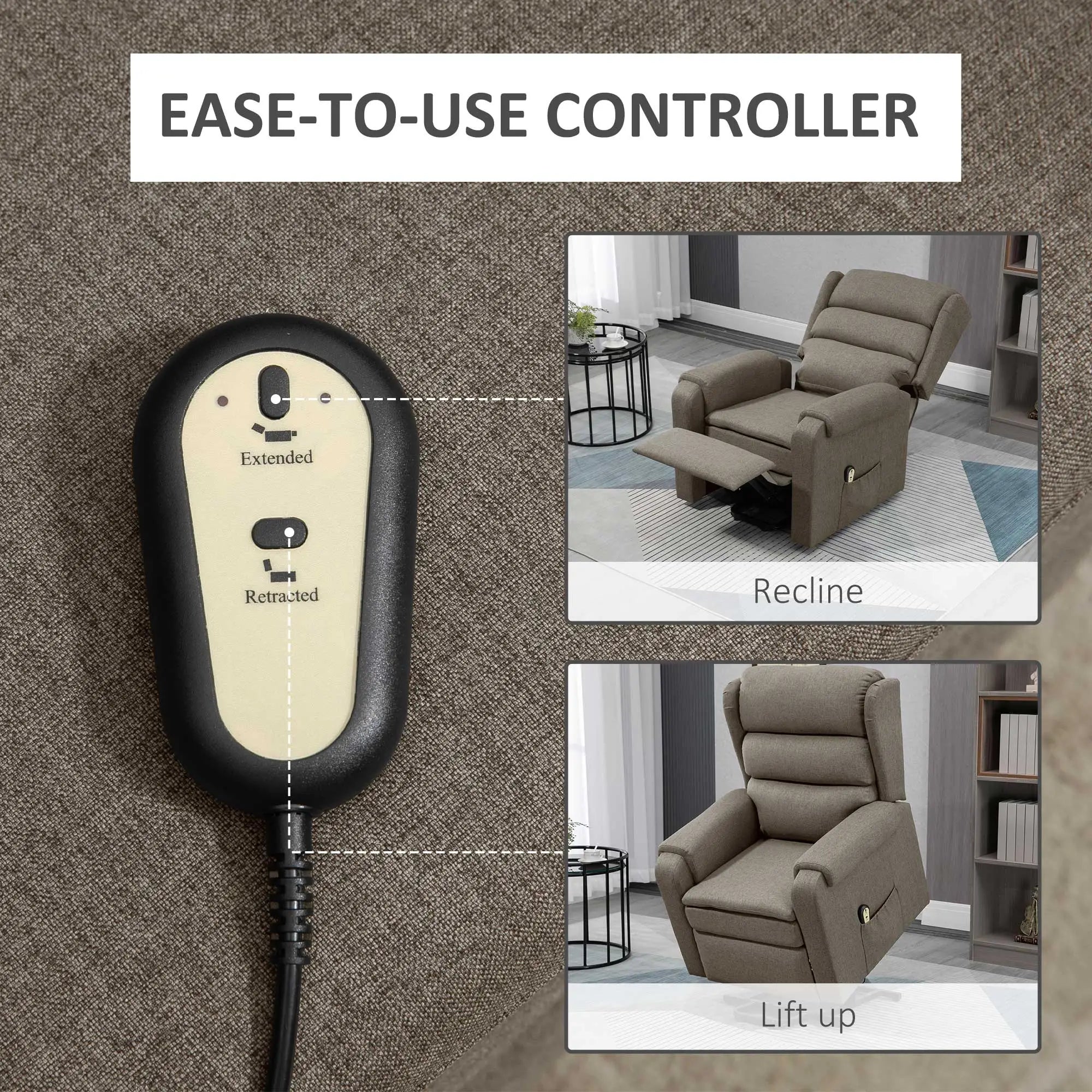 Power Lift Recliner Chair, Remote Control, Footrest, Side Pockets, Brown Electric Power Lift Chairs at Gallery Canada