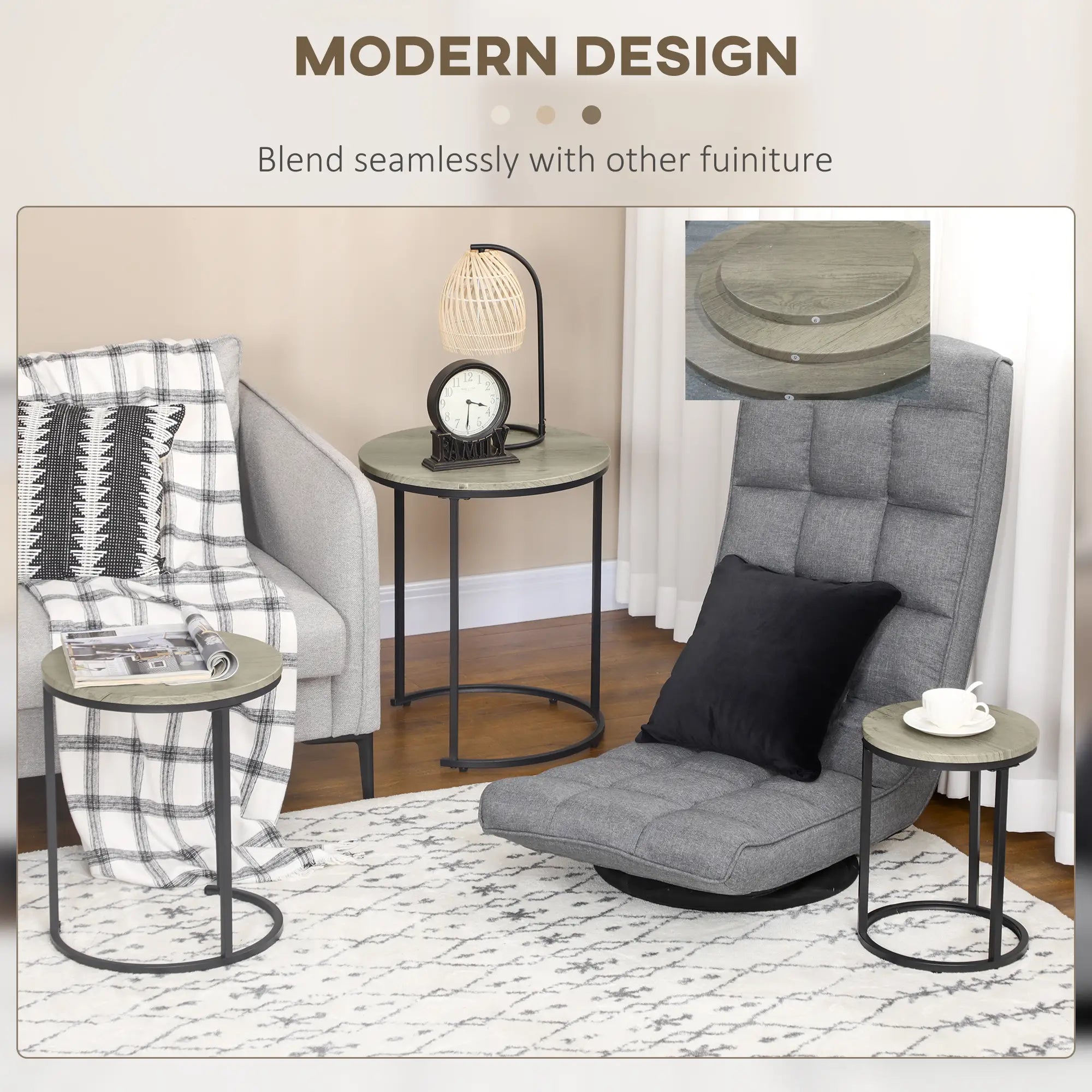 Round Nesting Tables Set of 3, Steel Frame, Living Room Side Tables at Gallery Canada