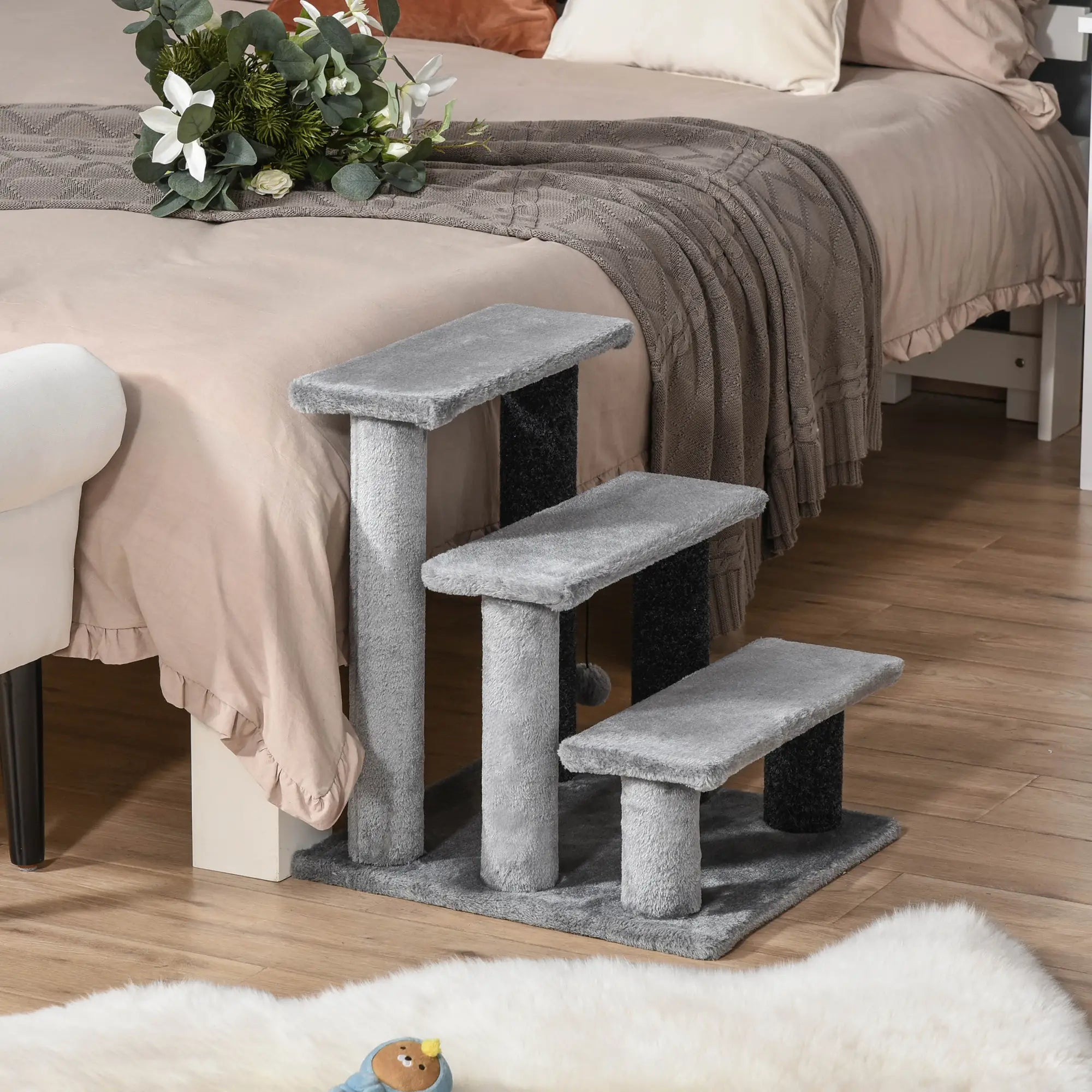 Cat Stairs, 3 Steps, Small Cat Tree with Scratching Post, 17.5