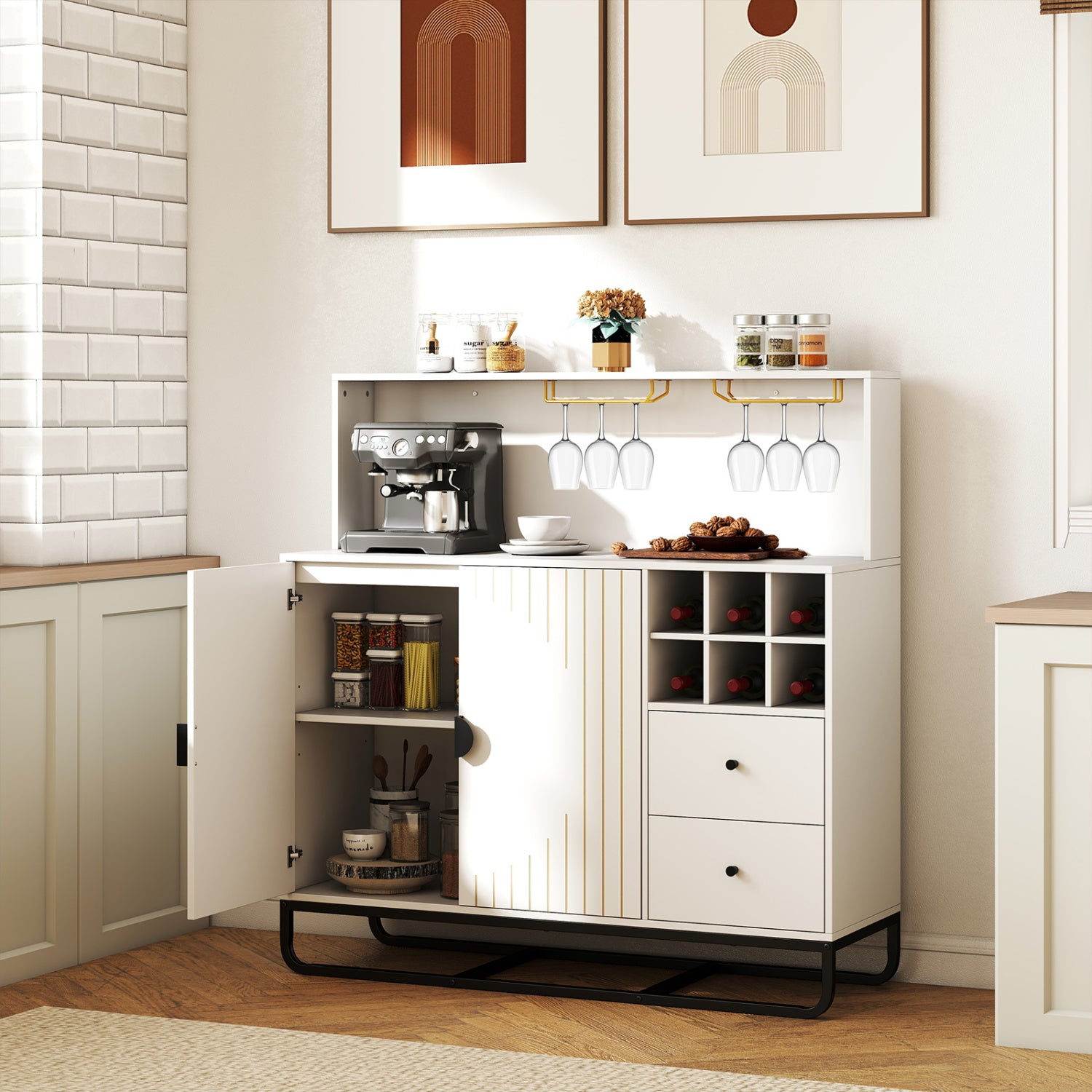 Bar Cabinet with Wine Rack & Glass Holder, White Sideboards Cabinets & Buffets at Gallery Canada