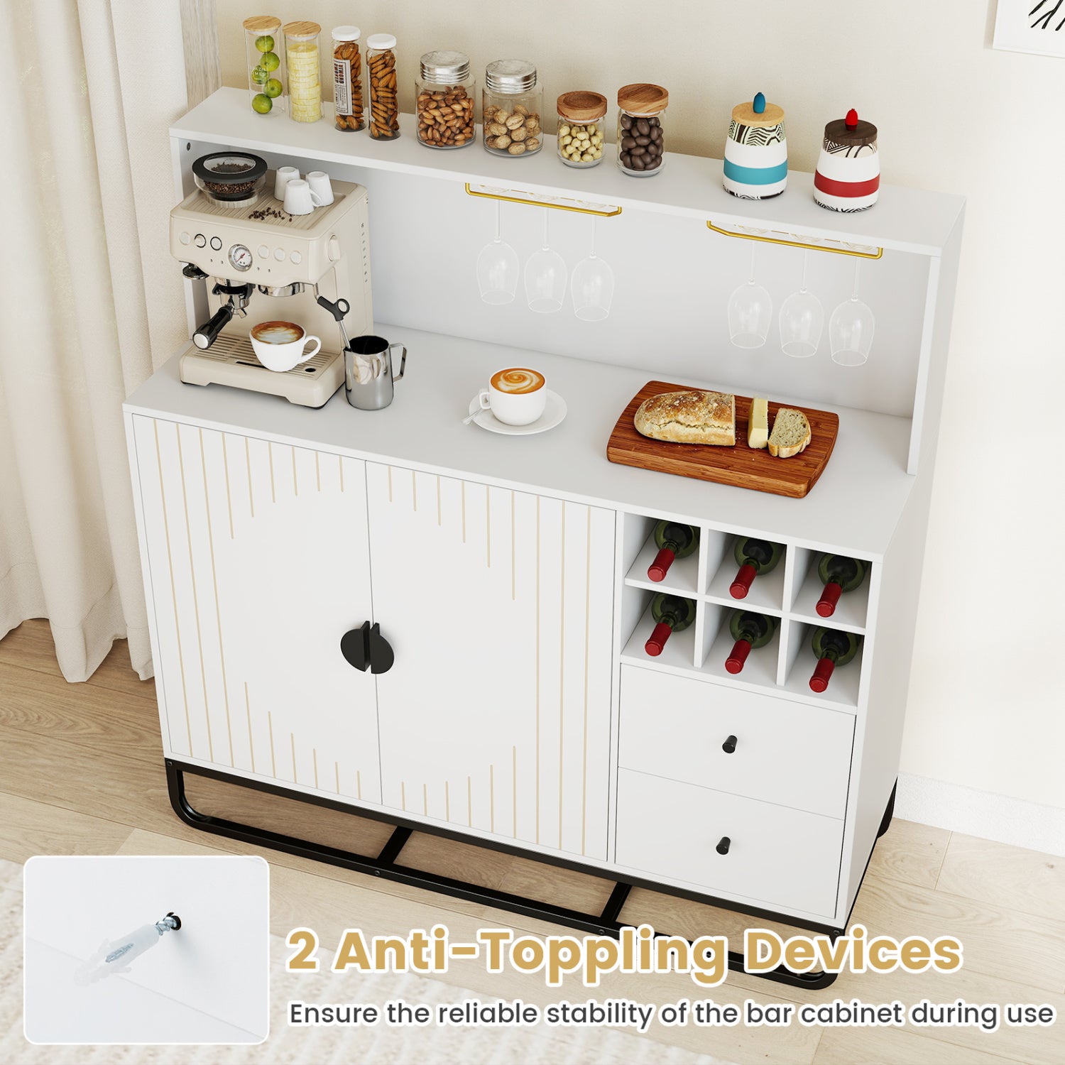 Bar Cabinet with Wine Rack & Glass Holder, White Sideboards Cabinets & Buffets at Gallery Canada