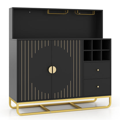Home Bar Cabinet with Wine Rack, Glass Holder, Black
