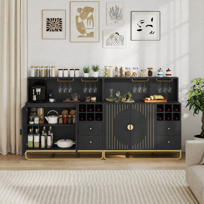 Home Bar Cabinet with Wine Rack, Glass Holder, Black