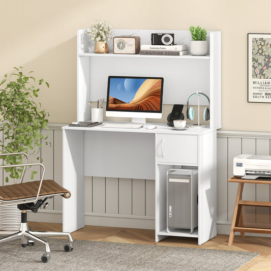 Home Office Desk With Display Shelf, 2 Open Shelves, White Computer Desks White at Gallery Canada
