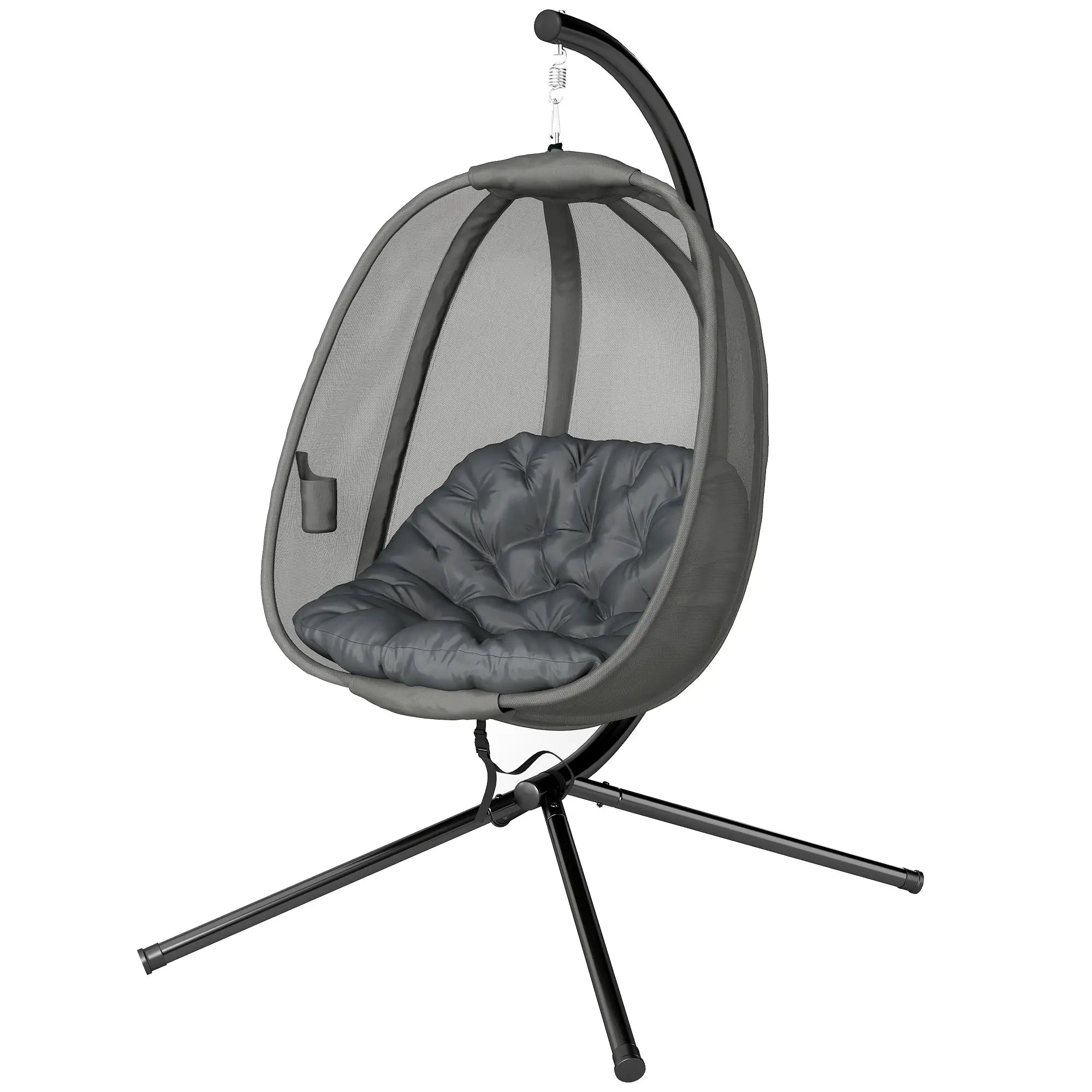 Hanging Egg Chair, Outdoor Swing with Stand, Folding Basket, Grey Patio Swings with Stand Black, Grey at Gallery Canada