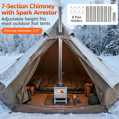 Poêle à bois portable, 7 tuyaux de cheminée, pare-étincelles, argent