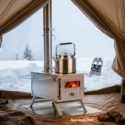 Poêle à bois portable, 7 tuyaux de cheminée, pare-étincelles, argent