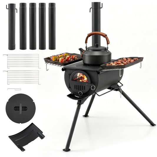 Tent Stove With Chimney Pipes, Foldable Legs, Black Outdoor Grills Black at Gallery Canada