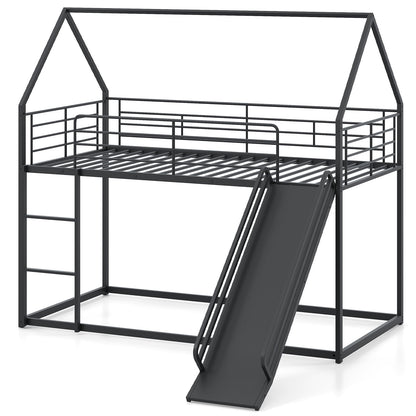 Metal Twin Over Twin Low Bunk Bed, House Shaped, Black Bunk Bed Frame at Gallery Canada