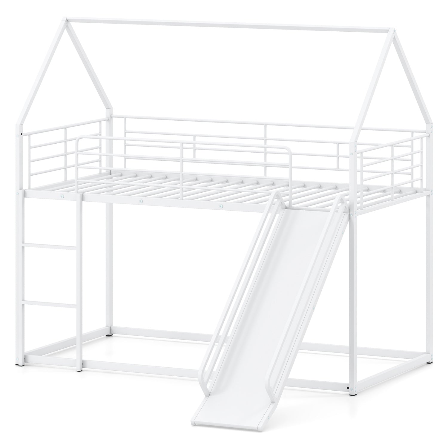 House-Shaped Metal Twin Over Twin Low Bunk Bed, White Bunk Bed Frame at Gallery Canada