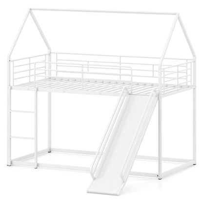 House-Shaped Metal Twin Over Twin Low Bunk Bed, White Bunk Bed Frame at Gallery Canada