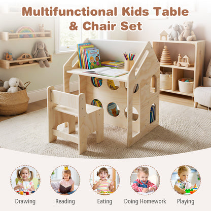 House-shaped Wooden Activity Kids Table Chair Set, Natural Art Easels at Gallery Canada