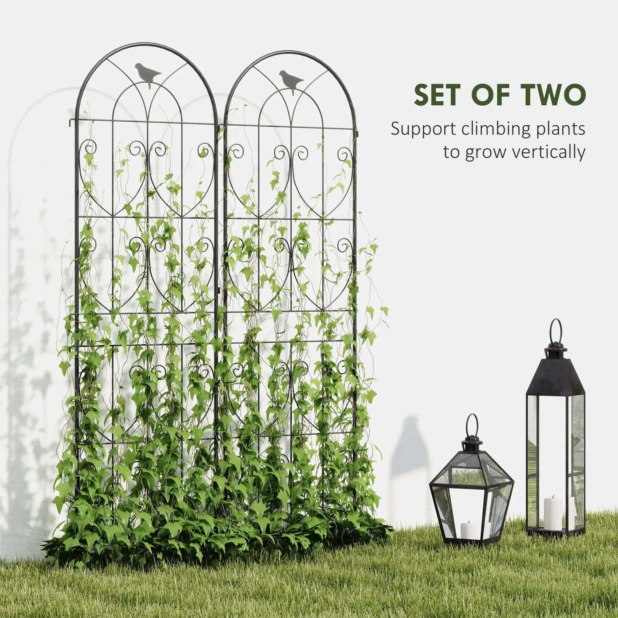 Metal Garden Trellis Set, Bird Design, 19.7
