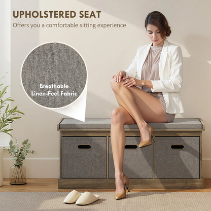 Shoe Storage Bench with Seat, 3 Fabric Drawers, Washed Grey Shoe Storage Cabinets & Racks at Gallery Canada